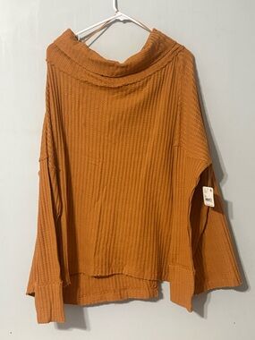 Free People Waffle Knit Funnel Neck sweater with Split back - NWT